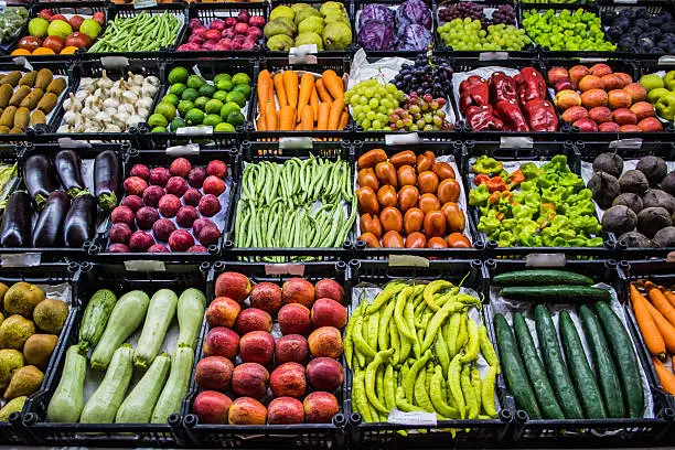 Photo of Mixed fruits and vegetables at organic fair