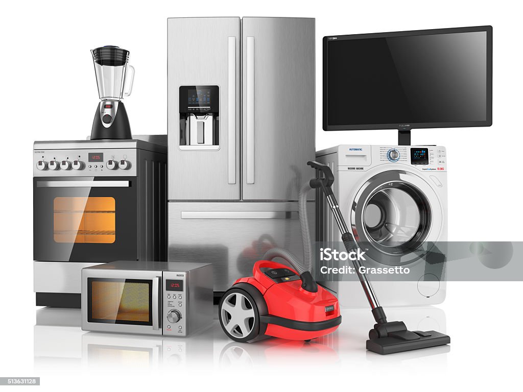 Set of household kitchen appliances Set of household kitchen appliances, isolated on white background 3d Appliance Stock Photo