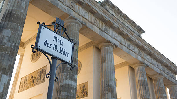 istock Brandenburg Gate, Berlin, West side with street sign, Germany 513631425