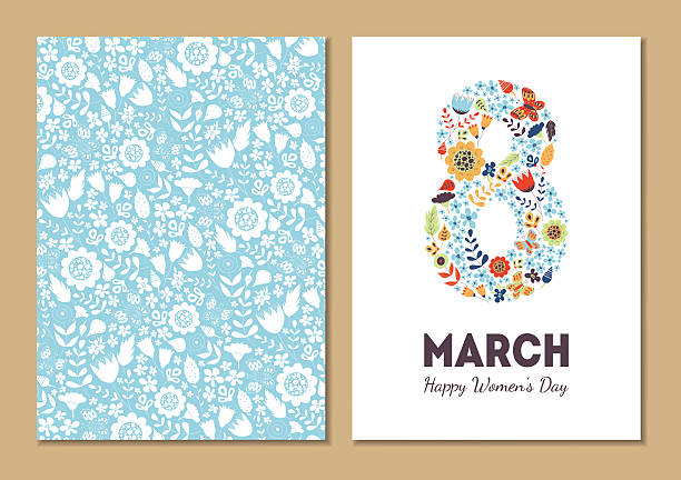 симпатичный винтажный цветочный праздничные открытки 8 марта - single flower bouquet flower holidays and celebrations stock illustrations