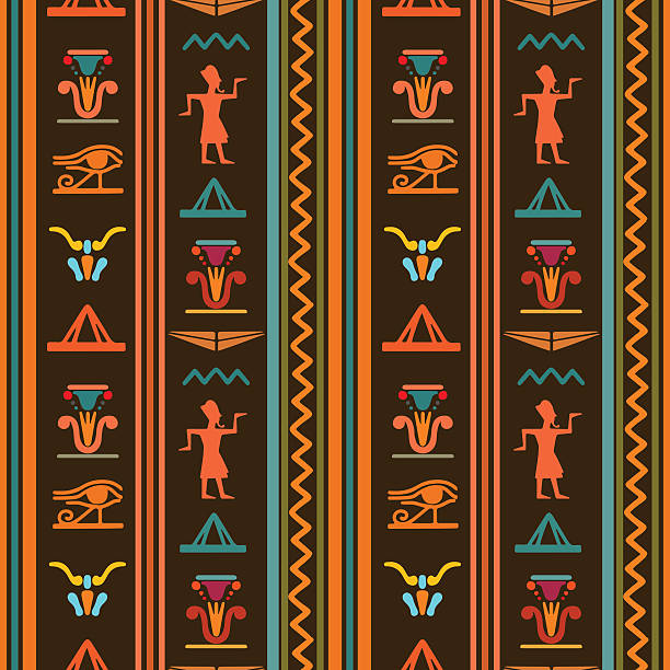 이집트어 연속무늬 - egyptian culture hieroglyphics human eye symbol stock illustrations