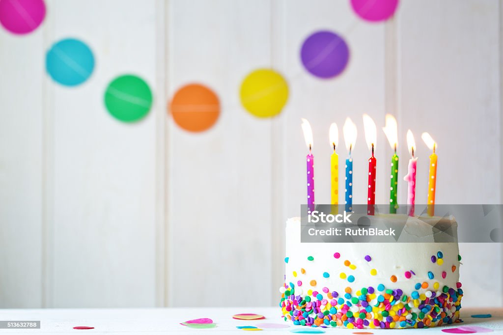 Birthday cake Birthday cake with colorful candles Birthday Cake Stock Photo
