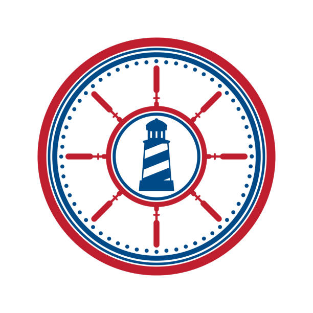 маяк символ на белом - postage stamp white background nobody color image stock illustrations