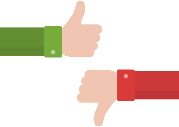 Thumbs up and thumbs down in flat style Thumbs up and thumbs down in flat style. Positive and negative feedback. Good and bad gestures. Like and dislike concept. Vector illustration disgusted stock illustrations