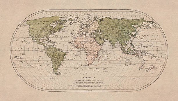 mapa świata przez mathieu albert lottera, augsburg, 1778 - james cook stock illustrations