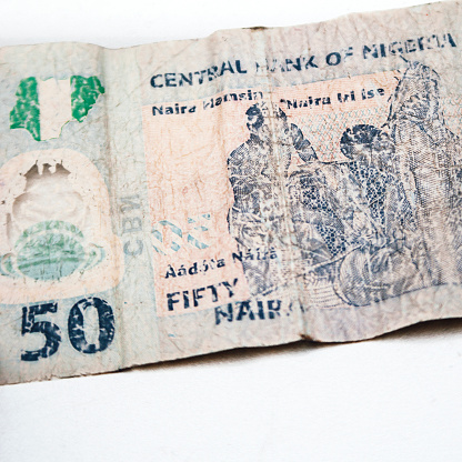 Shabby Nigerian 50 Naira note.