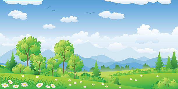 sommer-landschaft mit bäumen - plant animal backgrounds nature stock-grafiken, -clipart, -cartoons und -symbole