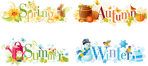 illustrations, cliparts, dessins animés et icônes de quatre saisons  : printemps, été, automne, hiver bannières de texte - single flower flower autumn pumpkin