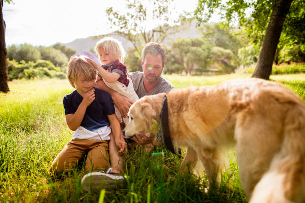 istock Dad plays with his cute sons and their dog outside 513641584