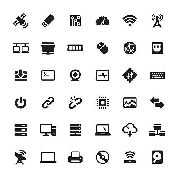 Technology and Computers vector symbols and icons Technology and Computers related symbols and icons. installing laptop ram stock illustrations