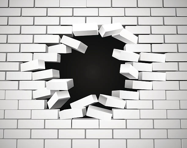 White Breaking Wall A white wall being smashed or breaking apart appearance stock illustrations