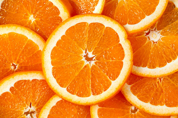 istock Fresh Orange juicy slices. Rich with vitamin C. background 513643848