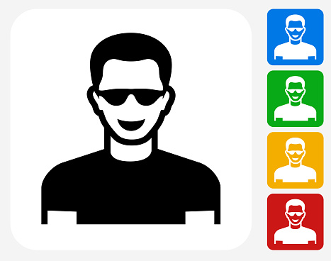 Male Face Icon. This 100% royalty free vector illustration features the main icon pictured in black inside a white square. The alternative color options in blue, green, yellow and red are on the right of the icon and are arranged in a vertical column.