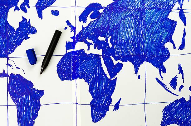 istock Map of the world drawn by hand on paper 513644654