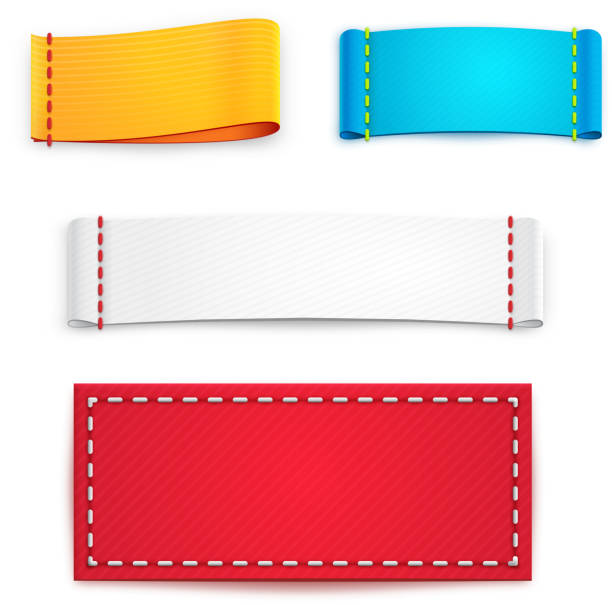 Colorful Blank Fabric Labels or Badges Collection of Five Colorful Blank Labels or Badges with Copyspace for Text playing tag stock illustrations