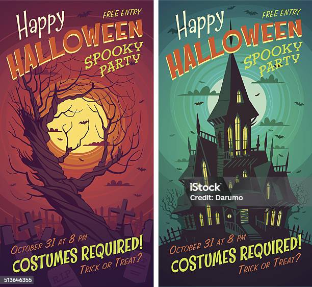 Halloweenposter Stock Vektor Art und mehr Bilder von Halloween - Halloween, Spuk, Wohnhaus