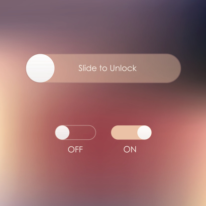 slide to unlock button and on off buttons isolated on soft blurred background- mobile application user interface design