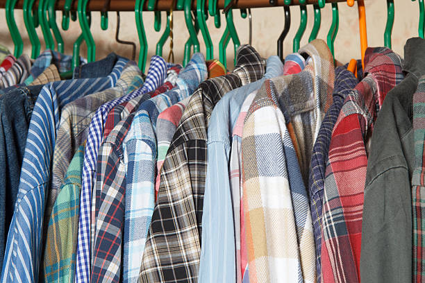 istock Men's shirts on hangers 513646466