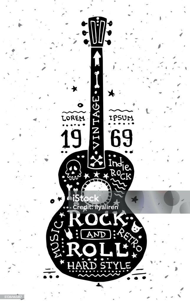 Illustration of vintage grunge label with guitar Illustration of vector vintage grunge label with guitar Guitar stock vector