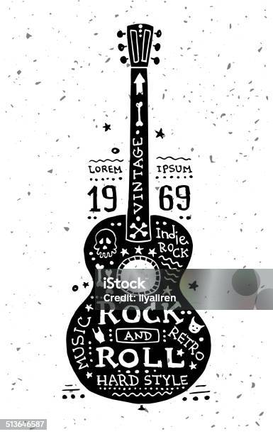 Illustration Of Vintage Grunge Label With Guitar Stock Illustration - Download Image Now - Guitar, Vector, Dirty