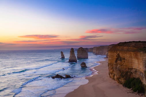 Evening shot of the famous Twelve Apostles sea rock formation in Australia