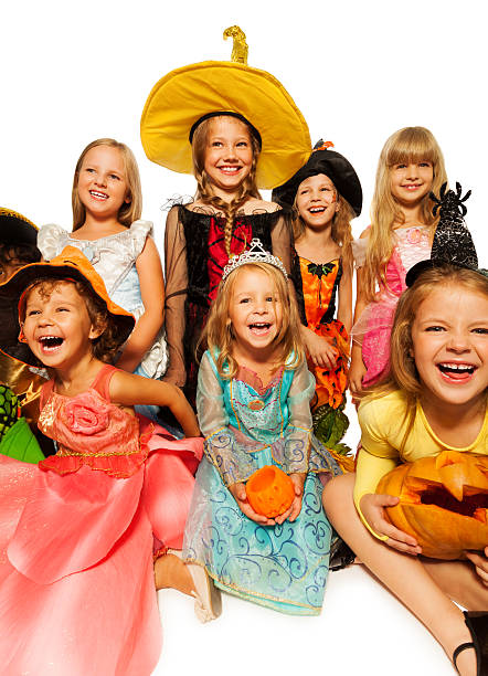istock Funny happy kids in Halloween costumes 513648521