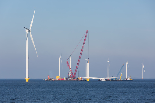 Construction site new offshore wind farm near the Dutch coast