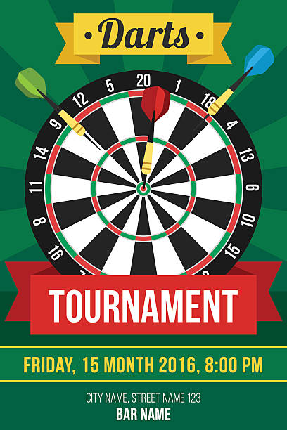 Darts poster Colorful vector poster template for darts tournament. Flat style. dart stock illustrations