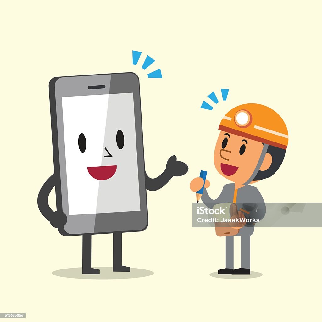 Ilustración de Dibujos Animados Carácter Técnico Y Teléfono Inteligente y más Vectores Libres de Derechos de Accesorio de cabeza - iStock Ilustración de Dibujos Animados Carácter Técnico Y Teléfono Inteligente y más Vectores Libres de Derechos de Accesorio de cabeza - iStock