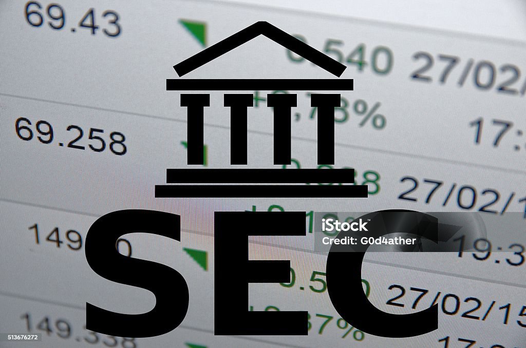 SEC Building icon and inscription SEC. Financial data on background Stock Market and Exchange Stock Photo