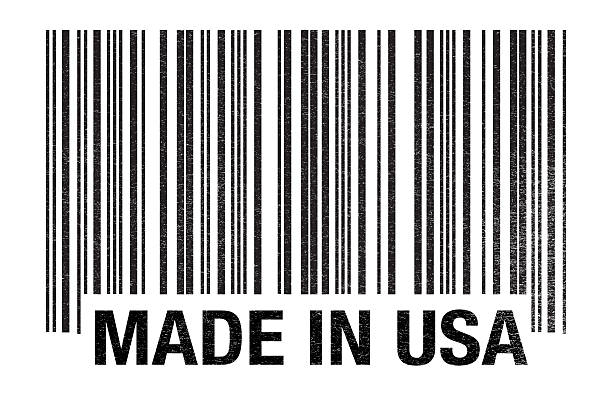 fabricado en ee. uu. código de barras en blanco - made in the usa label bar code merchandise fotografías e imágenes de stock