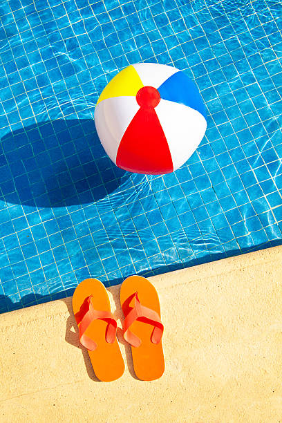 istock Swimming Pool Summer Fun with Floating Beach Ball, Flip Flops 513679266