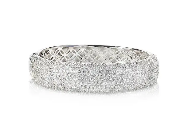 Wide diamond crystal Bangle Bracelet isolated on white