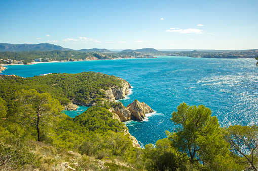 Amazing panoramic view from Cala Fornells on Es Camp De Mar breathless bay 30 km from Palma de Mallorca