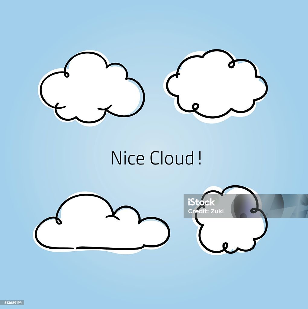 Cute little clouds Four simple and cute little fun and whimsical clouds, hand drawn for use as info graphics or captions or thought icons. Cloud - Sky stock vector