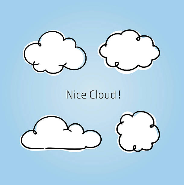 Cute little clouds Four simple and cute little fun and whimsical clouds, hand drawn for use as info graphics or captions or thought icons. cloudscape stock illustrations