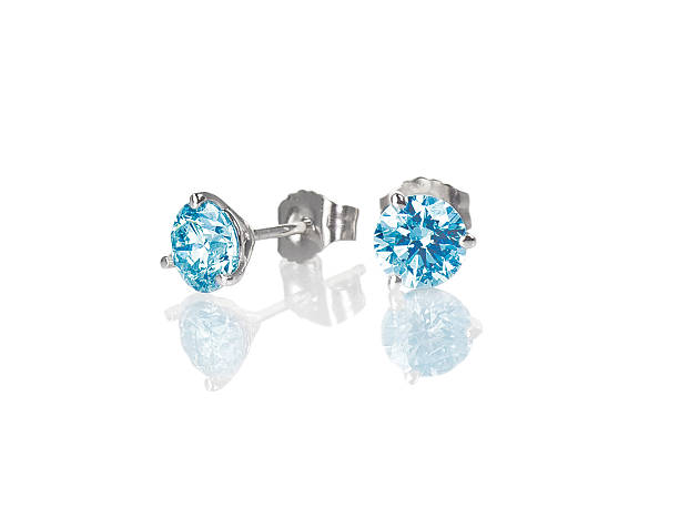 istock Blue diamond stud earrings topaz round brilliant 513690726