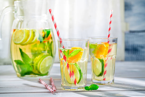istock Fresh lemonade with fruits with in sunny day 513690798