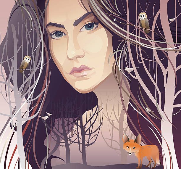 Young Woman in Forest (Mother Nature) vector art illustration