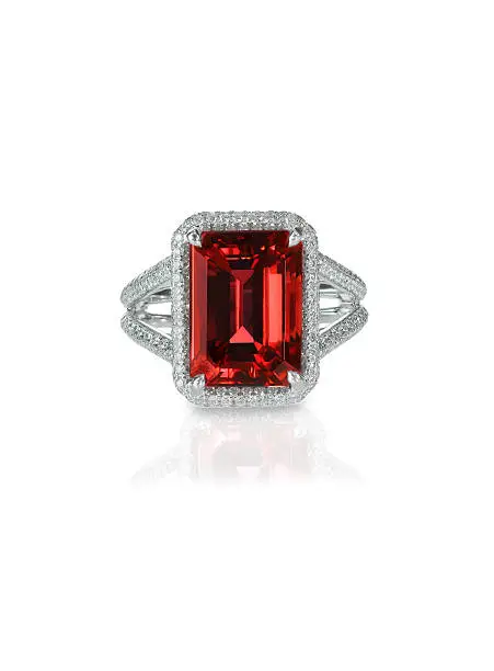 Ruby Center Stone Ring isolated on white