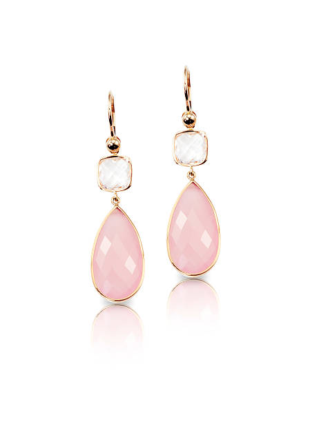 istock Pink rose quartz and crystal pear shaped drop earrings 513694656