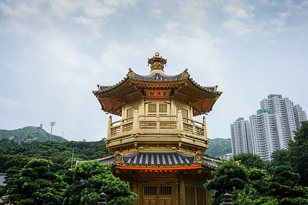 Golden Pavilion of Perfection Golden Pavilion of Perfection in Nan Lian Garden, Hong Kong chi lin nunnery stock pictures, royalty-free photos & images