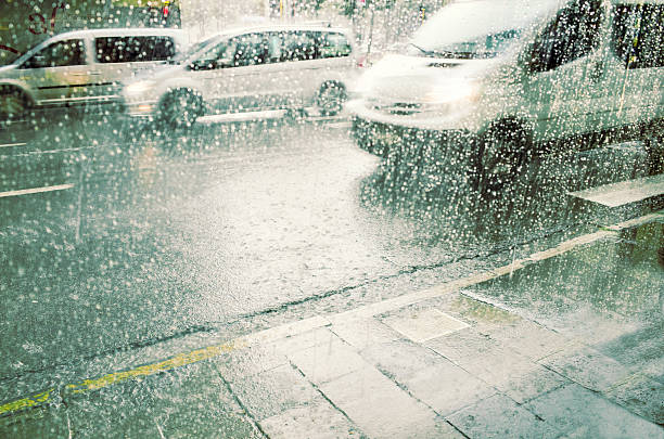 City Driving in Heavy Rain stock photo