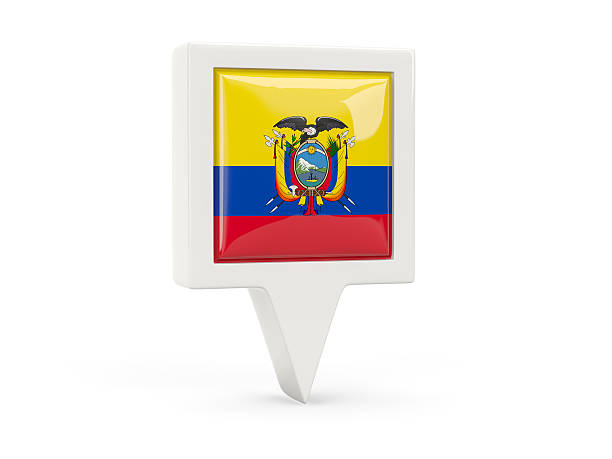 Square flag icon of ecuador isolated on white