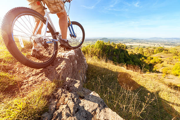 istock Mountain biker looking at downhill dirt track 513704831