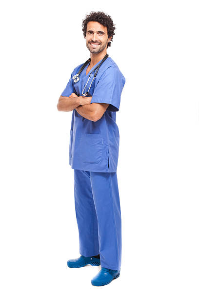 istock Smiling doctor isolated on white full length 513705045