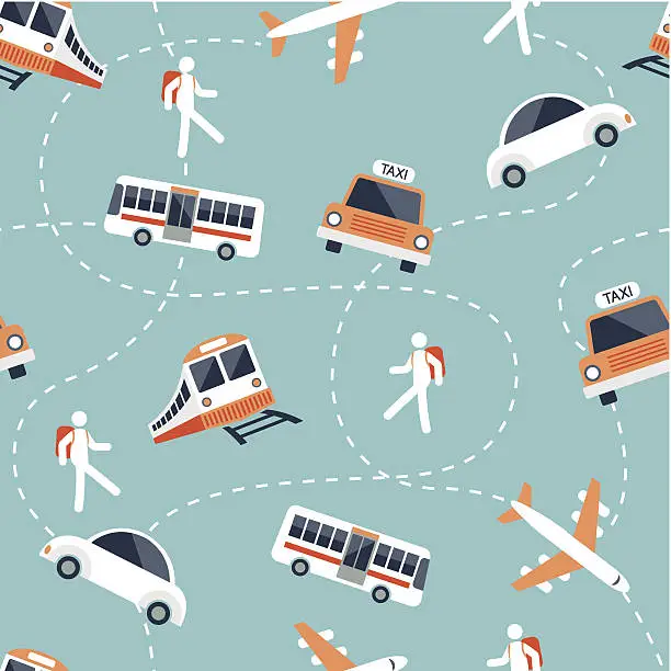 Vector illustration of Seamless Pattern: Transportation, Trips & Travel