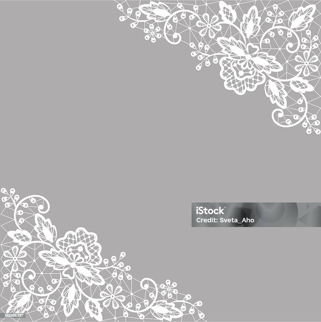 white lace on gray background Wedding invitation or greeting card with white lace on gray background Lace - Textile stock vector