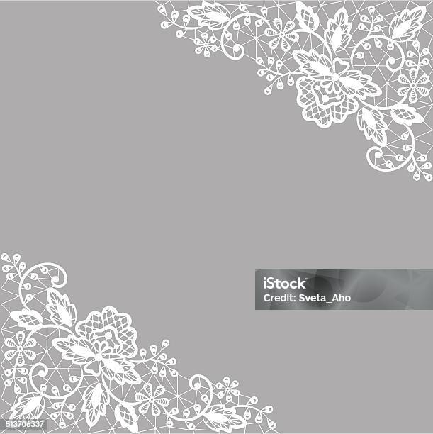 White Lace On Gray Background Stock Illustration - Download Image Now - Lace - Textile, Border - Frame, Floral Pattern