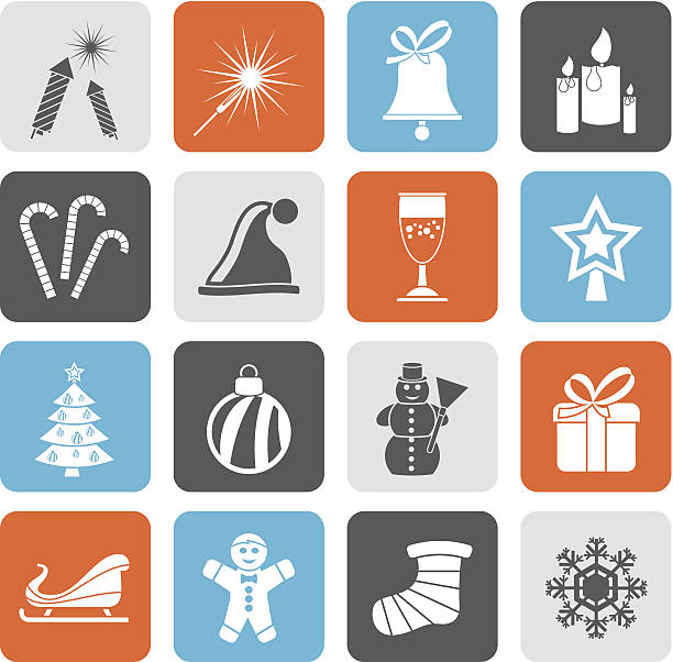 ilustraciones, imágenes clip art, dibujos animados e iconos de stock de silueta de navidad y año nuevo los iconos - christmas candle reflection red